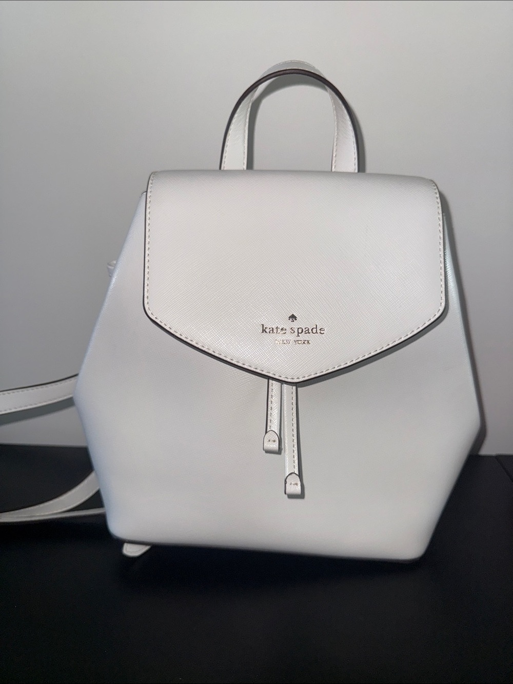 kate spade White Saffiano Leather Mini Backpack